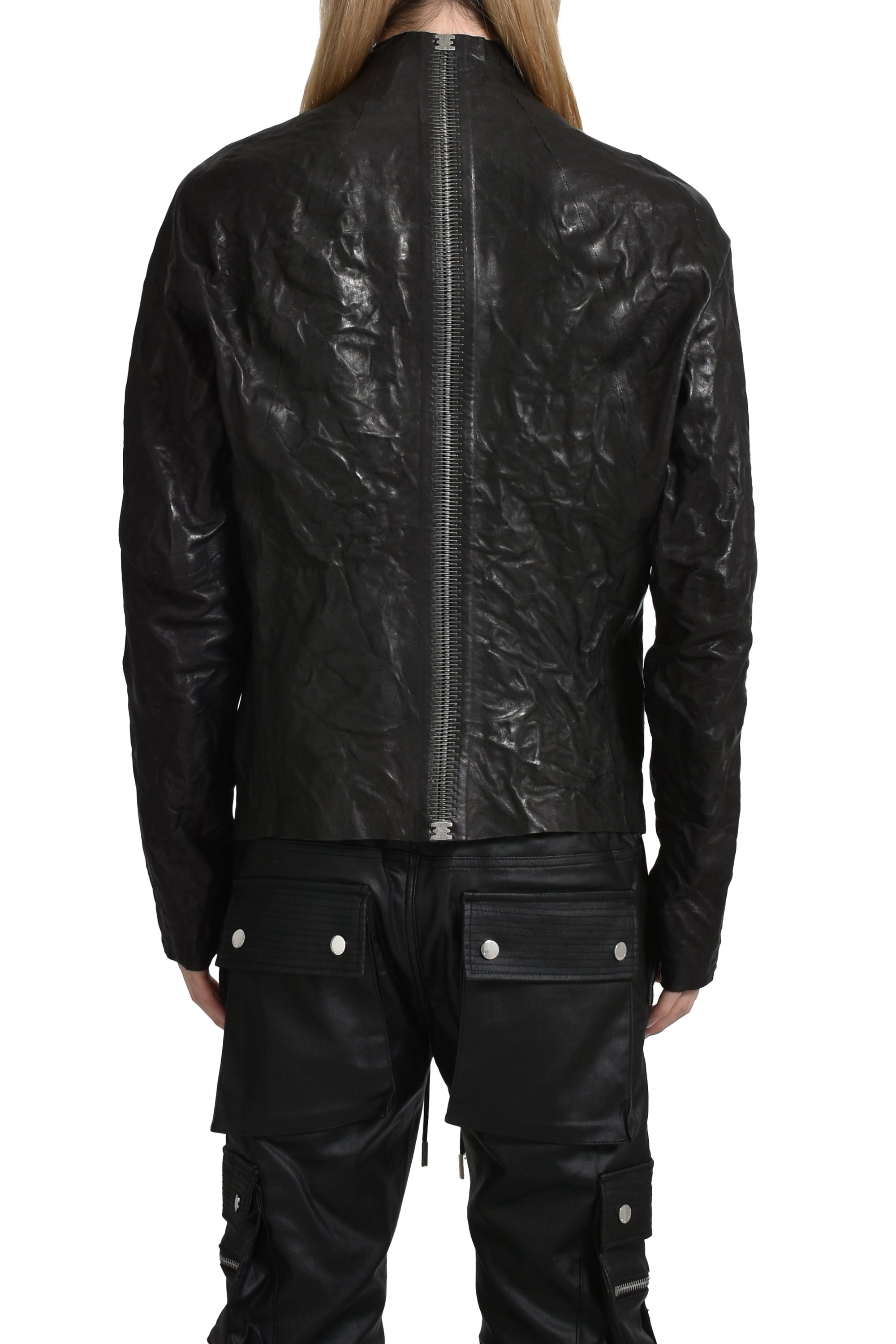 "SEAMLESS" ZIPPED LEATHER JACKET / BLK