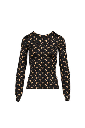 MOON PRINTED JERSEY LS CREWNECK TOP / TAN
