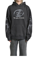 METAL CHARM DISTRESSED HOODIE / BLK