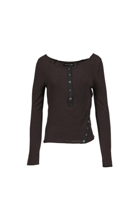 LENNY HENLEY NECK LONG-SLEEVE T-SHIRT / CHA