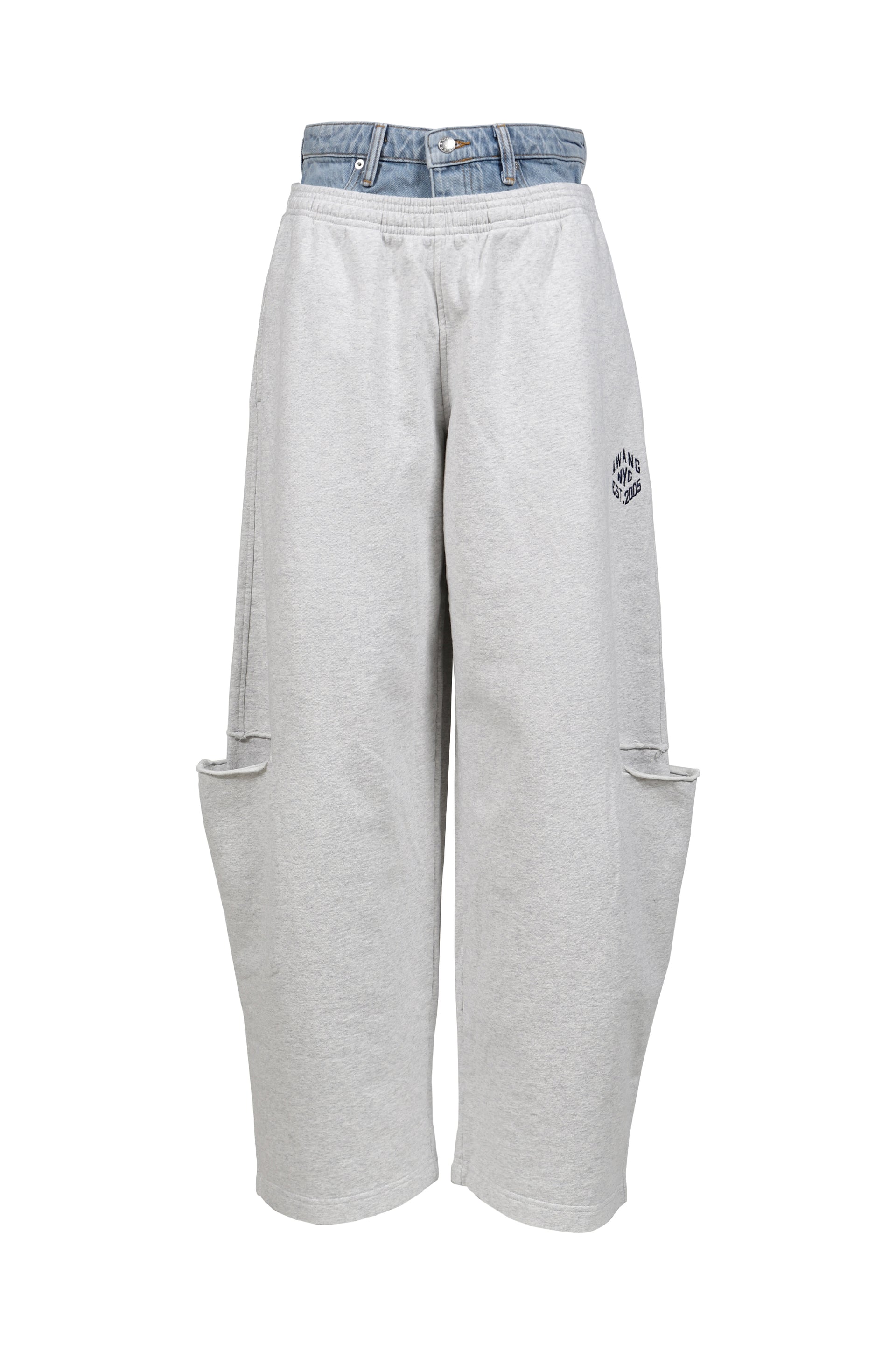 PRE-STYLED SLASHED SWEATPANT / LT HEATHER GREY VINTAGE LIGHT INDIGO