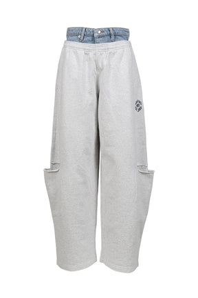 PRE-STYLED SLASHED SWEATPANT / LT HEATHER GREY VINTAGE LIGHT INDIGO