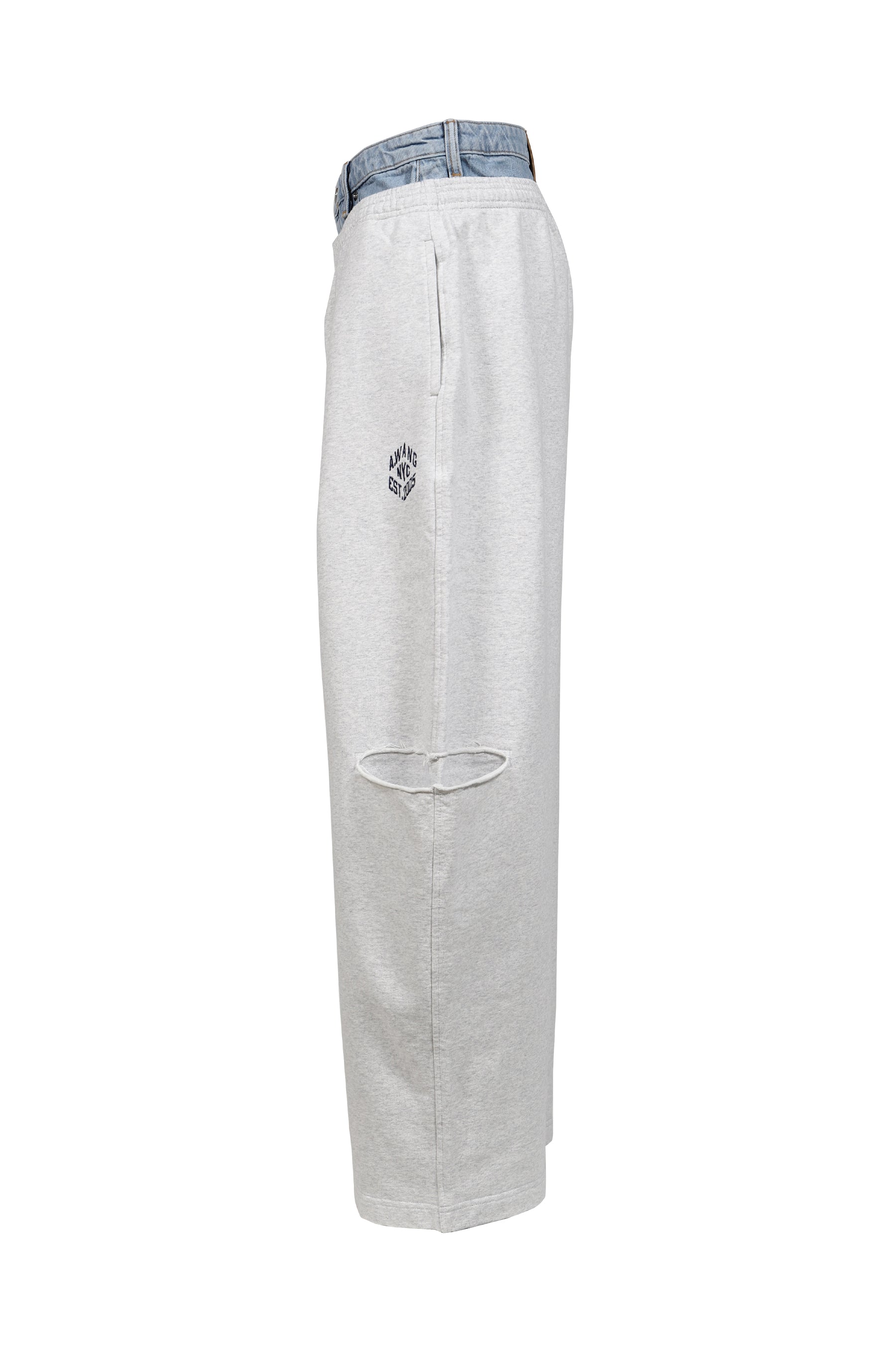 PRE-STYLED SLASHED SWEATPANT / LT HEATHER GREY VINTAGE LIGHT INDIGO