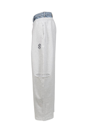 PRE-STYLED SLASHED SWEATPANT / LT HEATHER GREY VINTAGE LIGHT INDIGO