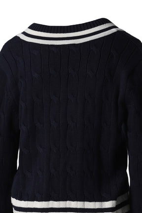 YANKEES SERIF CABLEKNIT VNECK / NAVY WHITE