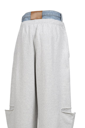 PRE-STYLED SLASHED SWEATPANT / LT HEATHER GREY VINTAGE LIGHT INDIGO