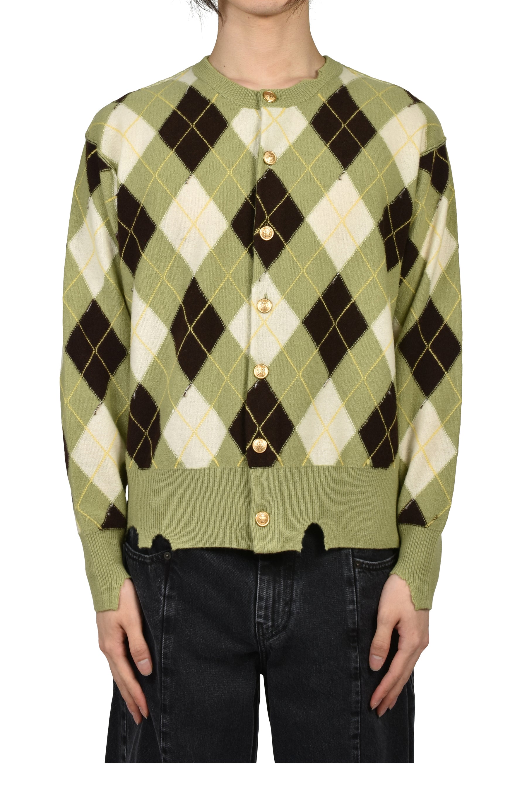 DIAMOND SCRAPED CARDIGAN / PISTACHIO