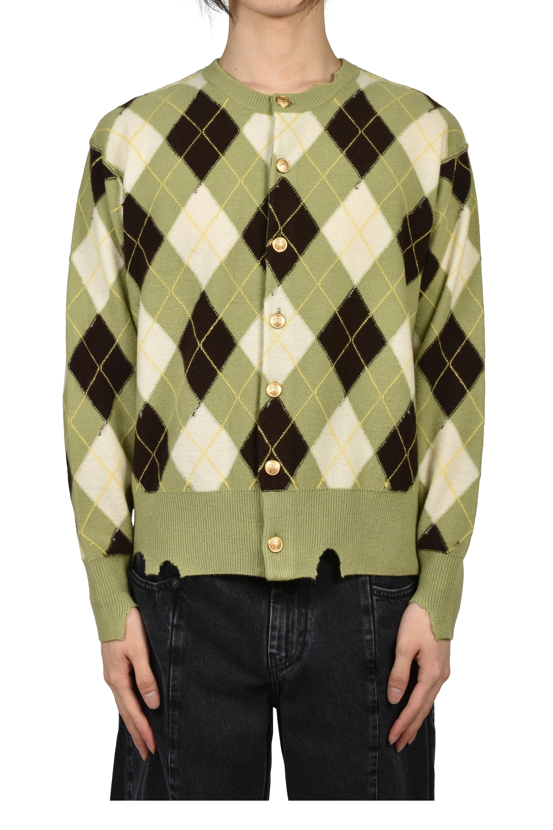 DIAMOND SCRAPED CARDIGAN / PISTACHIO