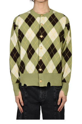 DIAMOND SCRAPED CARDIGAN / PISTACHIO