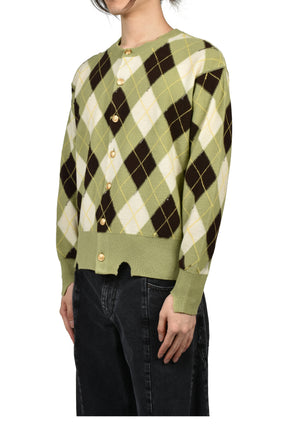 DIAMOND SCRAPED CARDIGAN / PISTACHIO