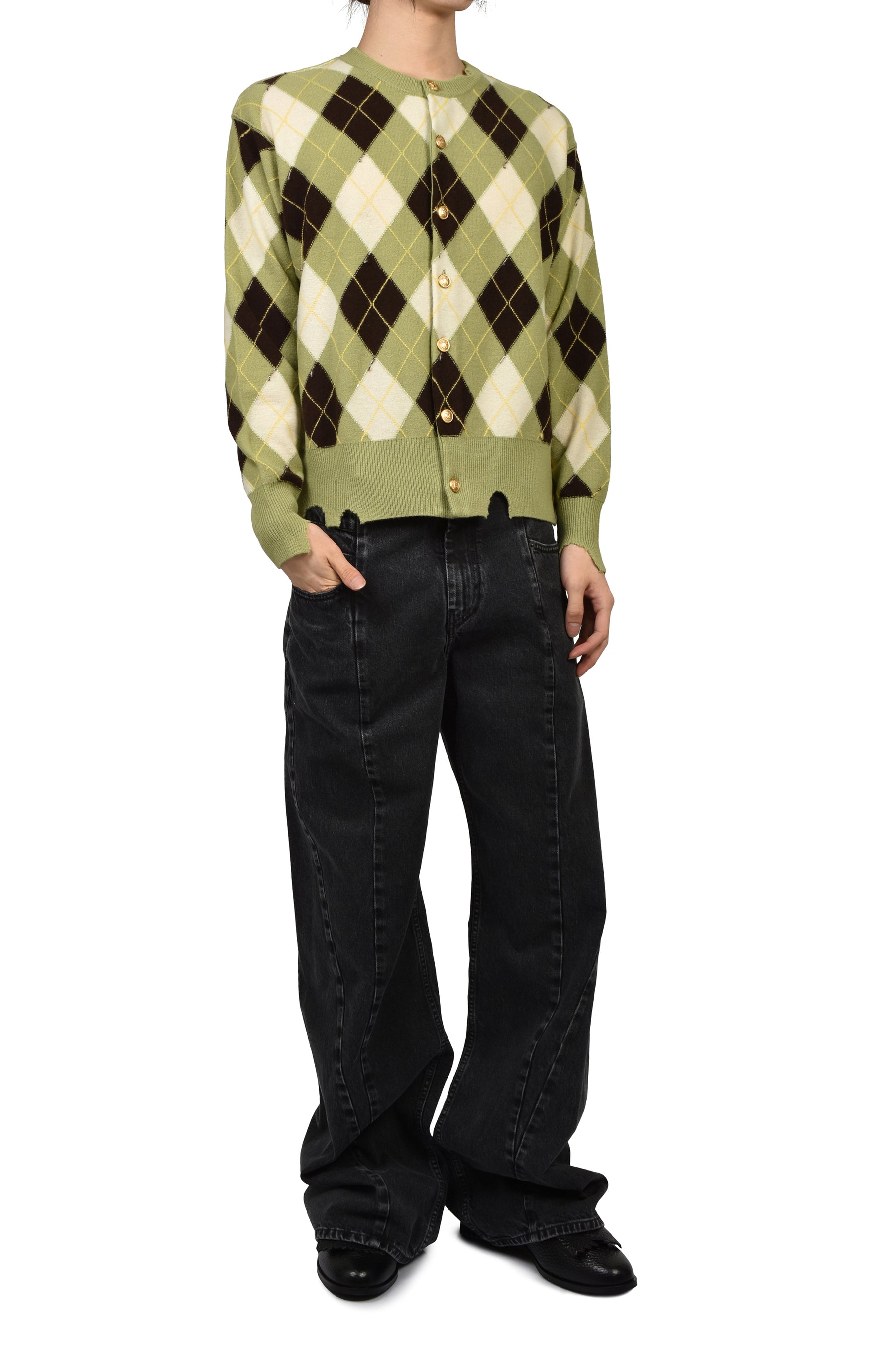 DIAMOND SCRAPED CARDIGAN / PISTACHIO