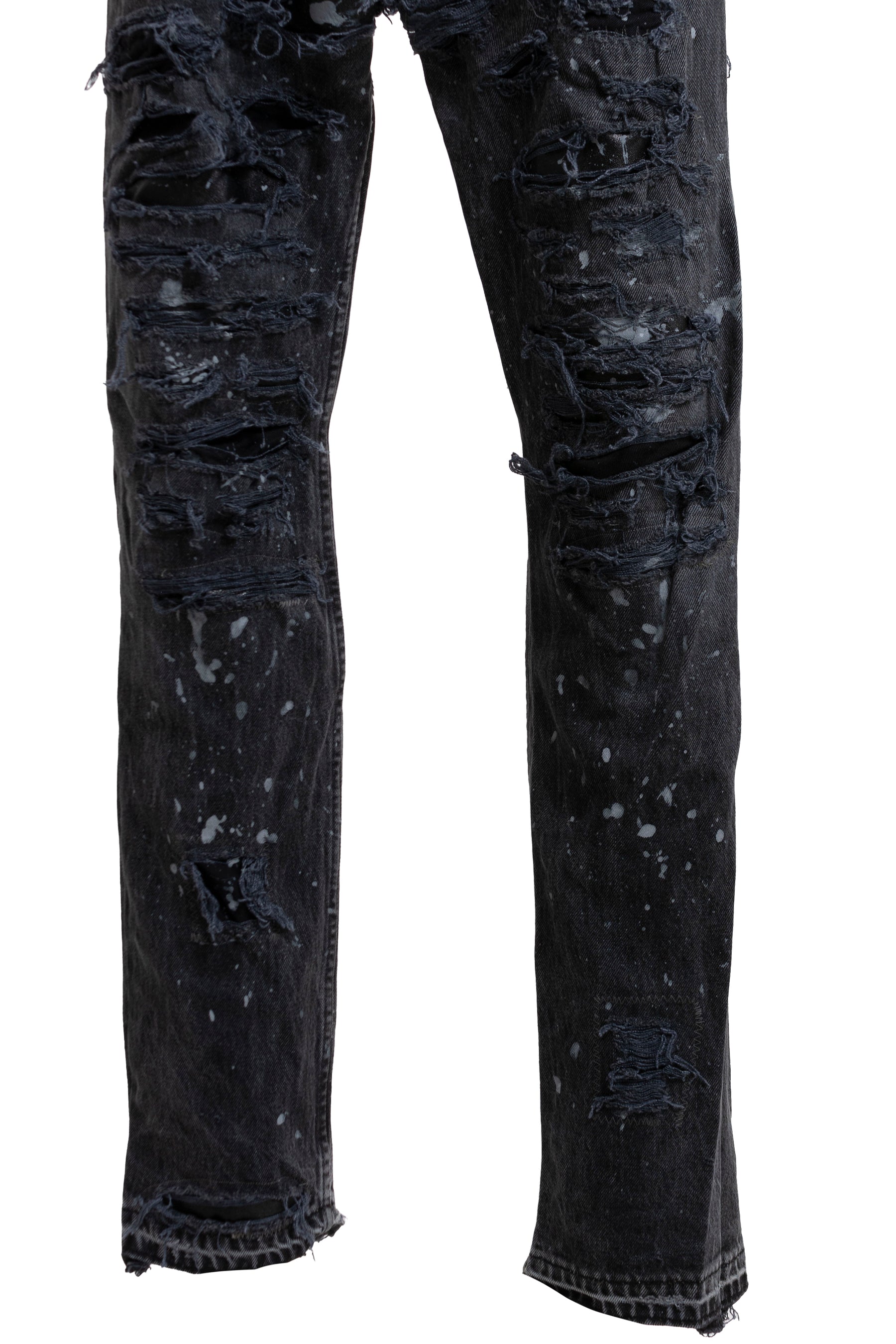 INNOCENCE NYC イノセンス FW23 DESTROY LEATHER DENIM PANTS / BLK