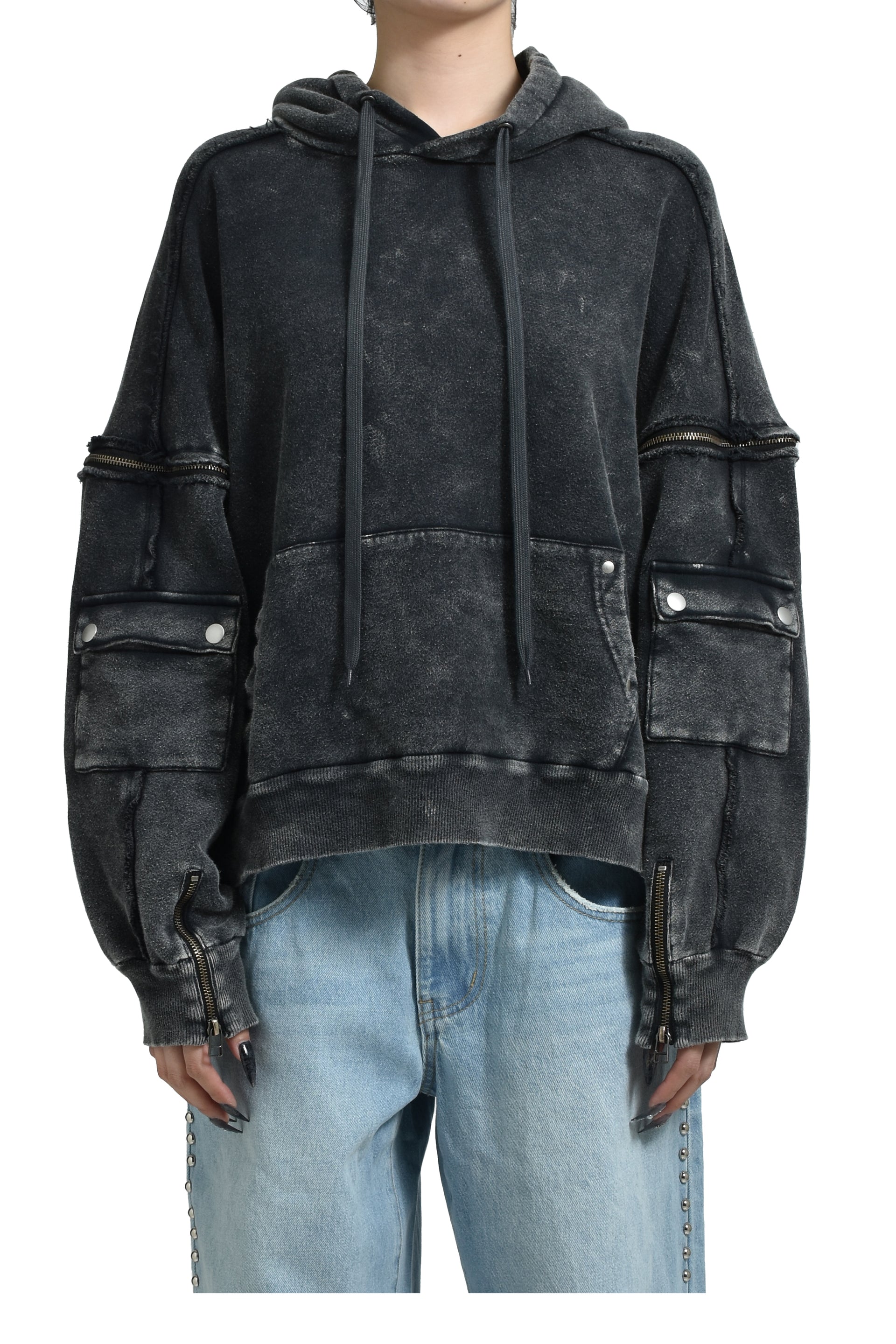 SPLIT SWEAT HOODIE / BLK