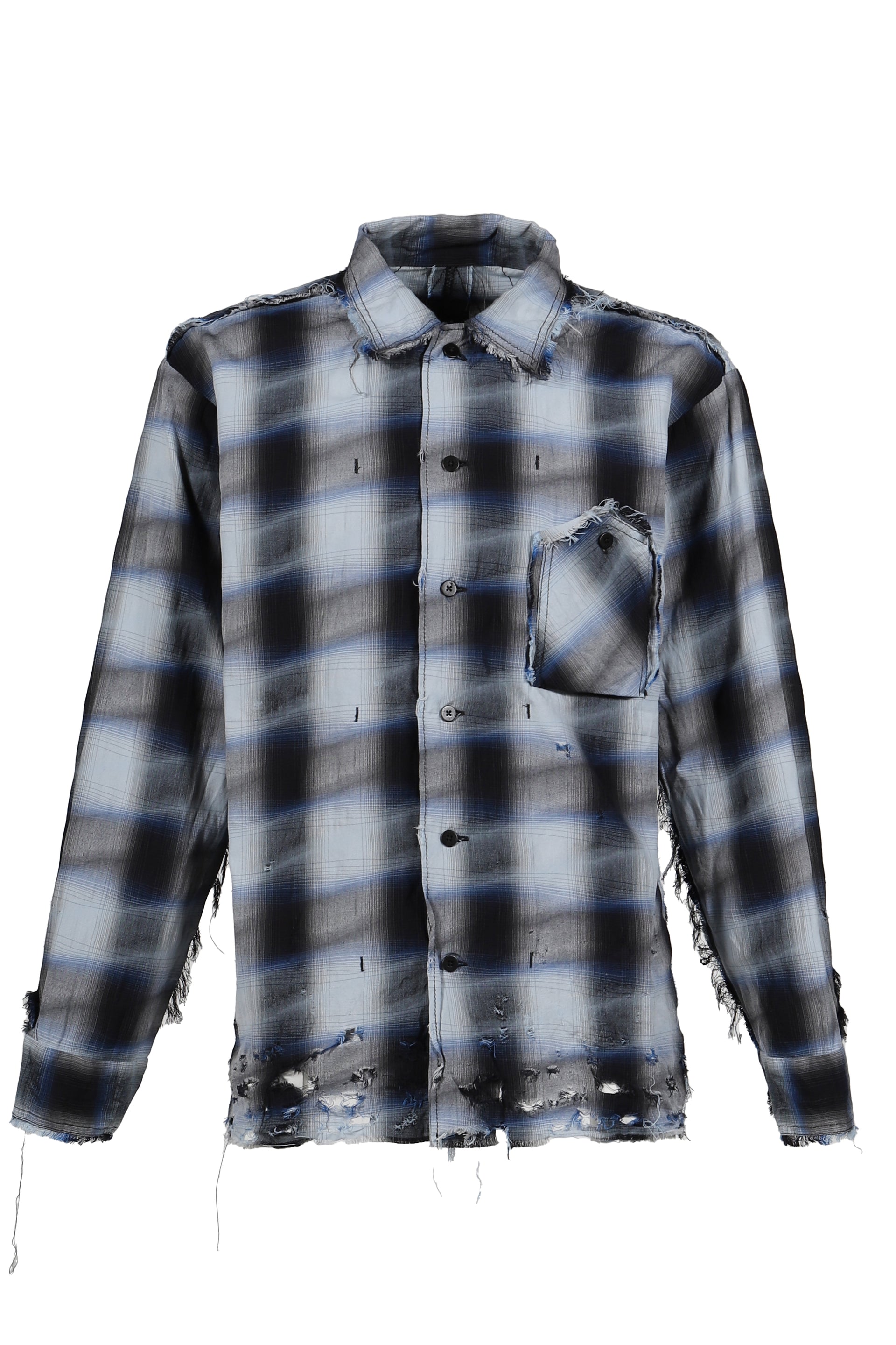 MINUS SLASH SEAM OMBRE CHECK SHIRT / BLU
