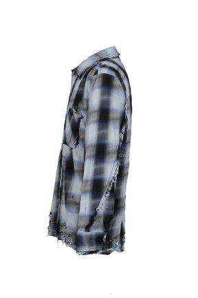 MINUS SLASH SEAM OMBRE CHECK SHIRT / BLU