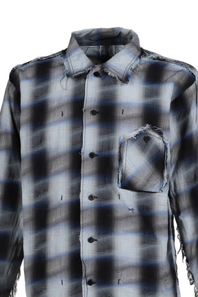 MINUS SLASH SEAM OMBRE CHECK SHIRT / BLU