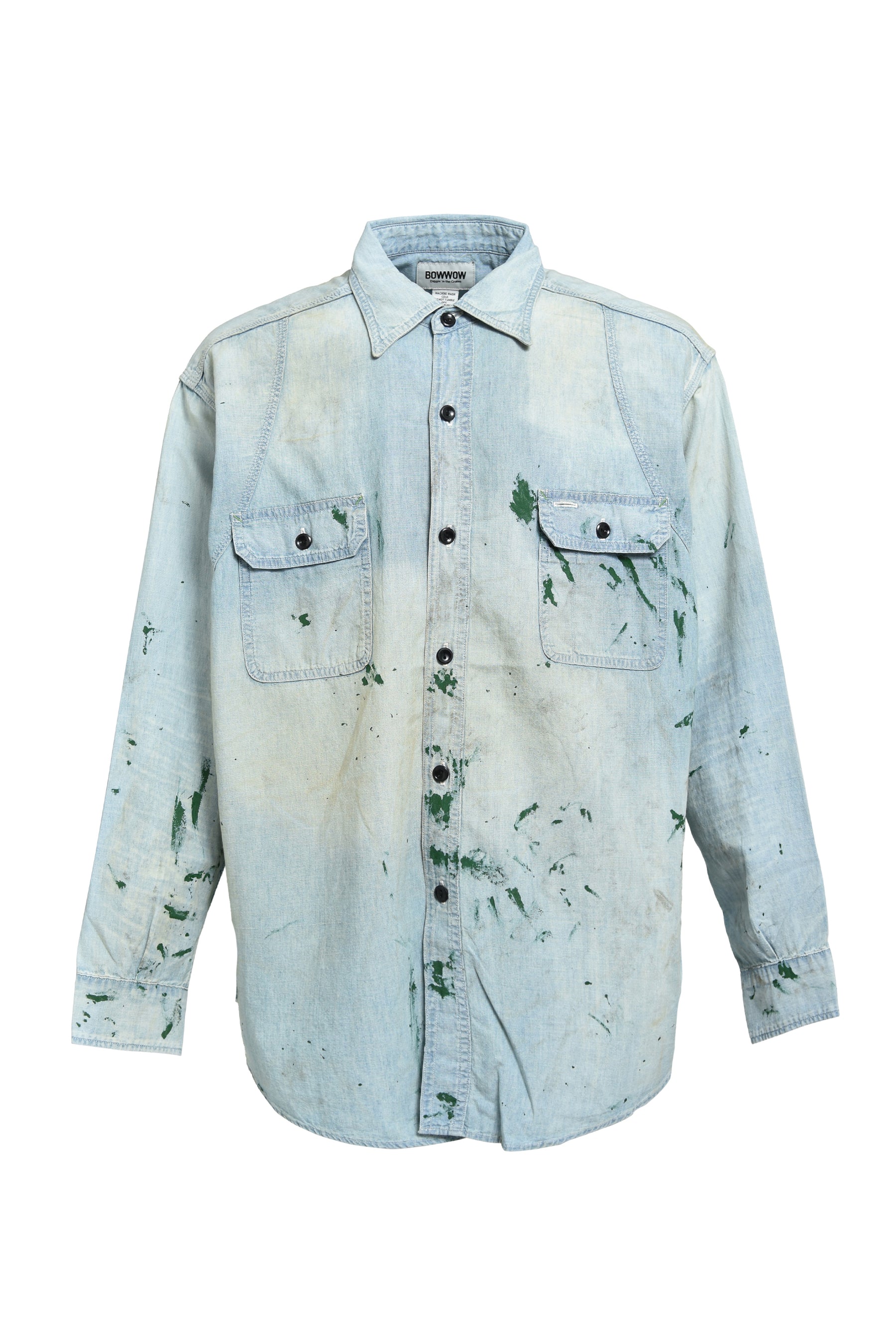 PAINT STAINED CHAMBRAY SHIRT, VENT HOLES / AGED IND