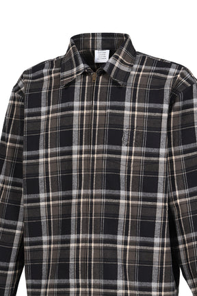 ZIP-UP BIKER CROSS LOGO FLANNEL SHIRT / BLK