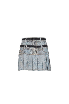 PYTHON FADE DENIM PRINTED SKIRT / BLU