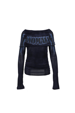 FAUX SUEDE MESH WINGS OFF-SHOULDER T-SHIRT / NVY BLU