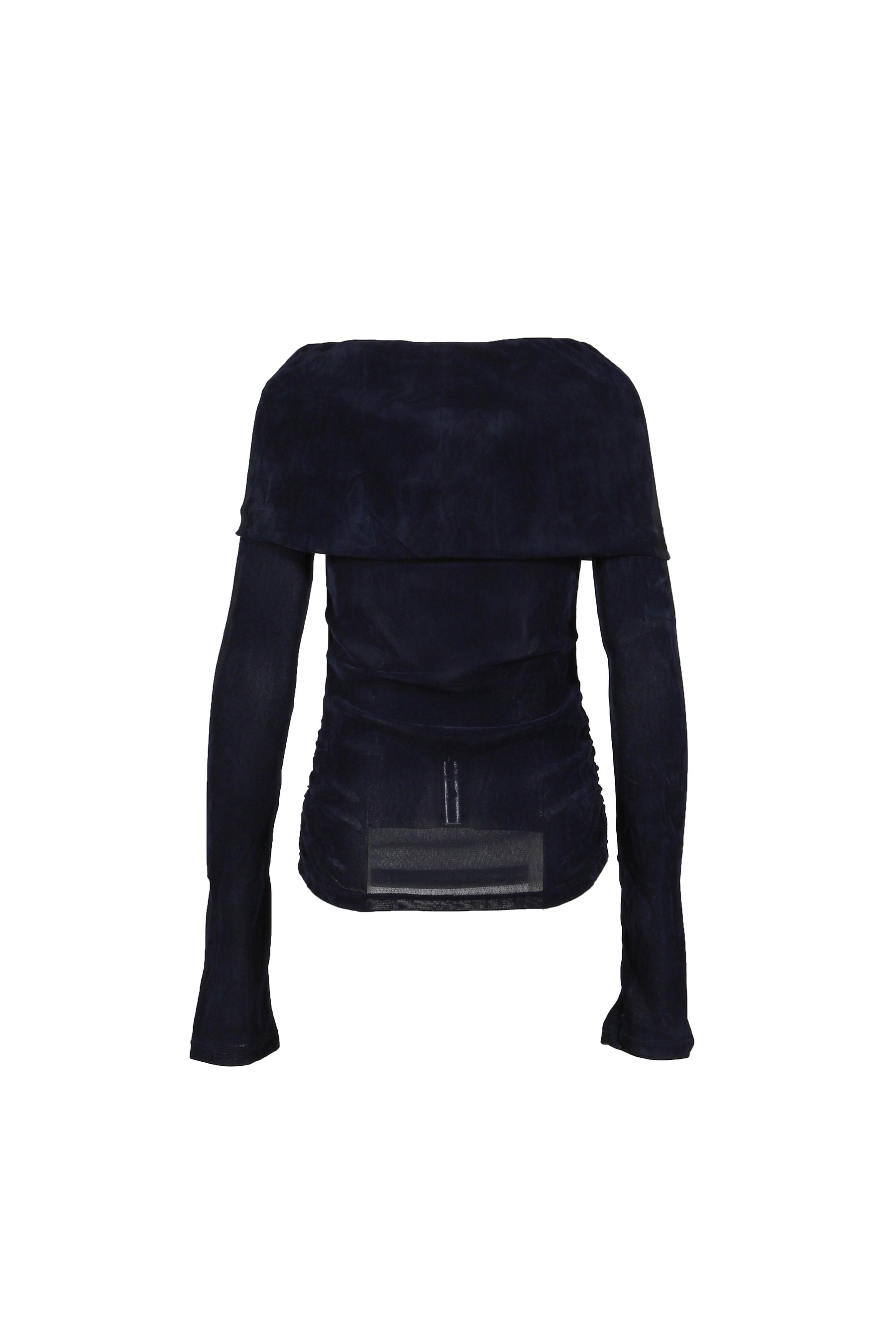 FAUX SUEDE MESH WINGS OFF-SHOULDER T-SHIRT / NVY BLU