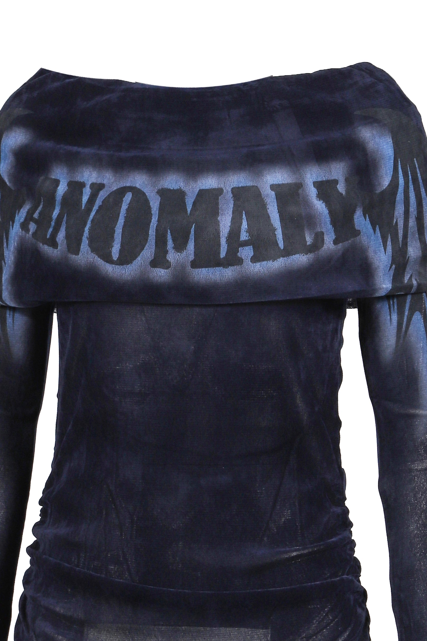 FAUX SUEDE MESH WINGS OFF-SHOULDER T-SHIRT / NVY BLU