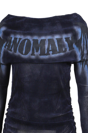 FAUX SUEDE MESH WINGS OFF-SHOULDER T-SHIRT / NVY BLU