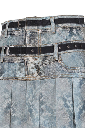 PYTHON FADE DENIM PRINTED SKIRT / BLU