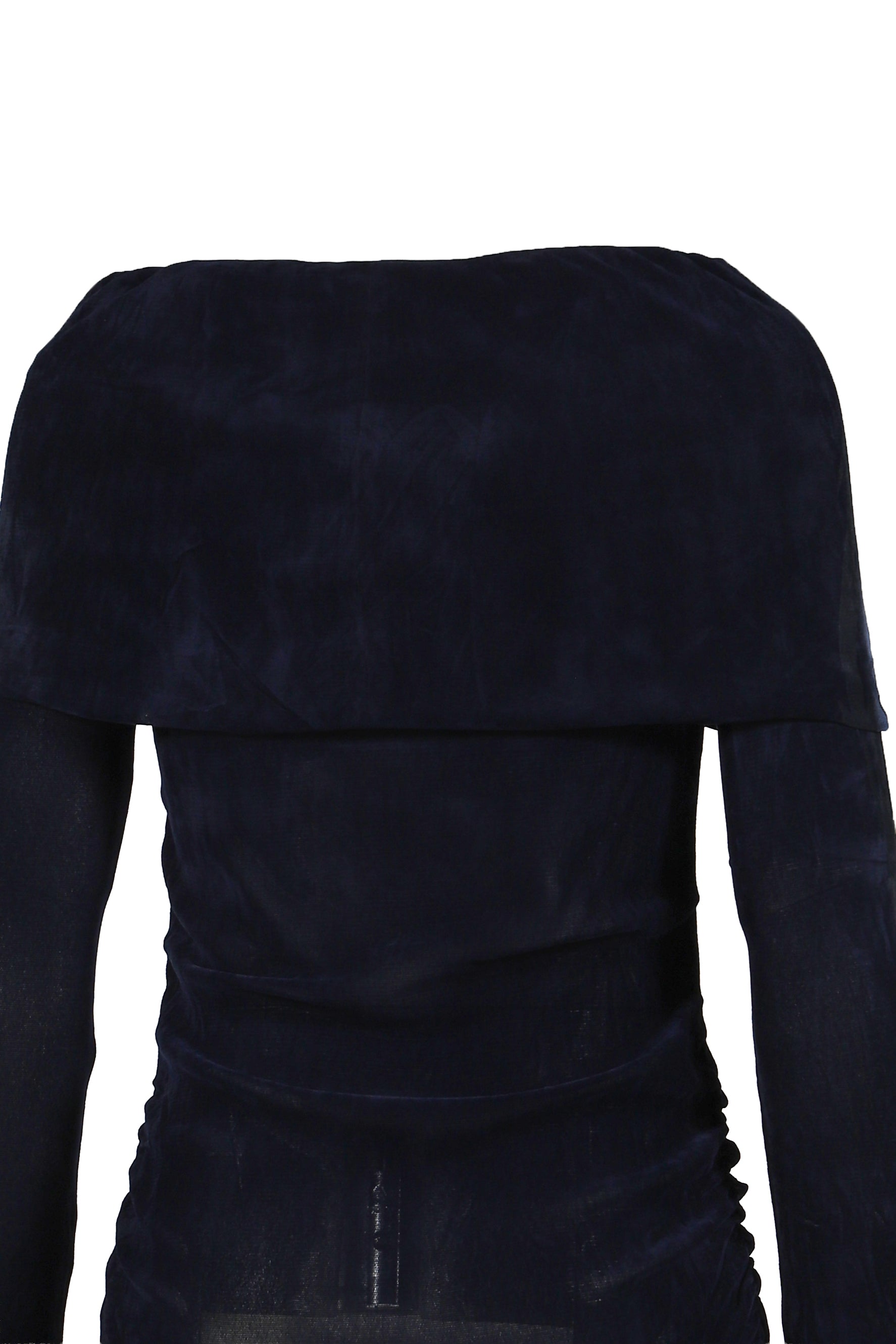 FAUX SUEDE MESH WINGS OFF-SHOULDER T-SHIRT / NVY BLU