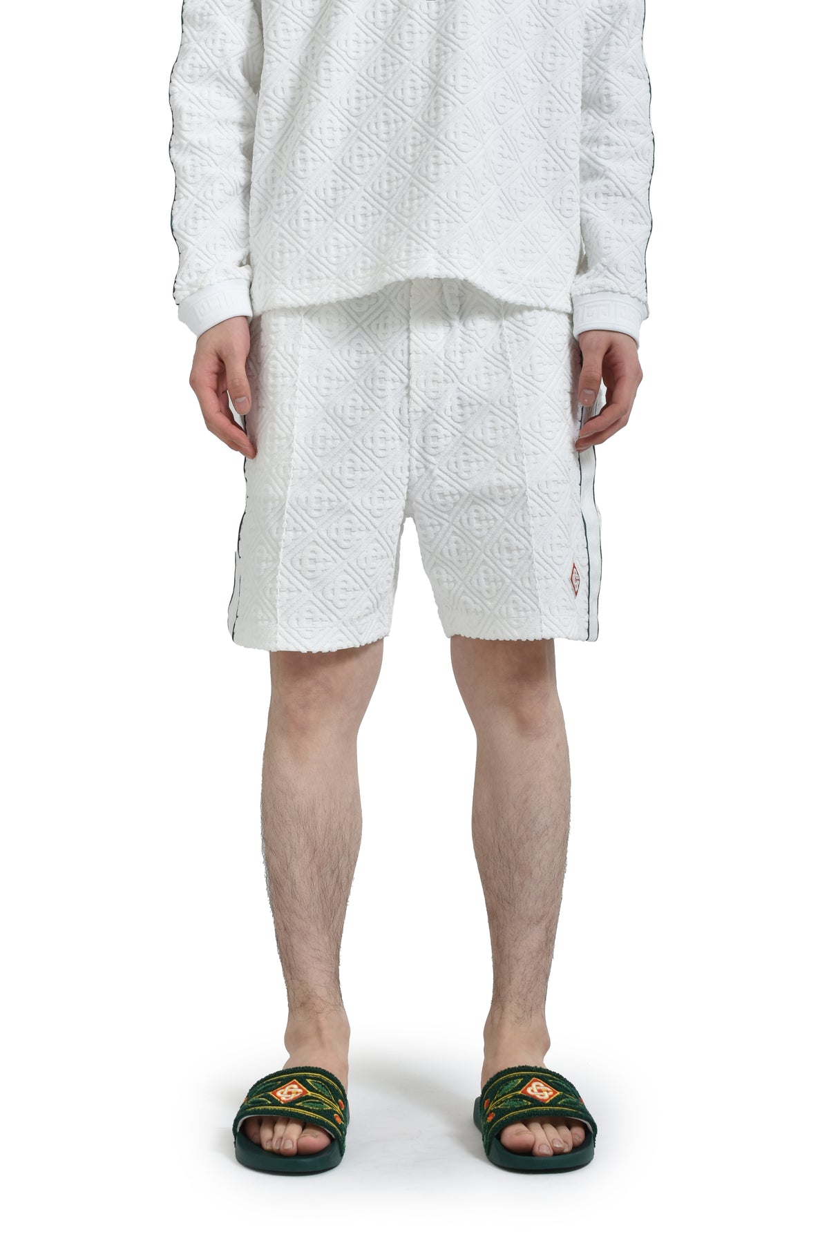 MENS JACQUARD MONOGRAM TOWELLING SHORTS / WHT