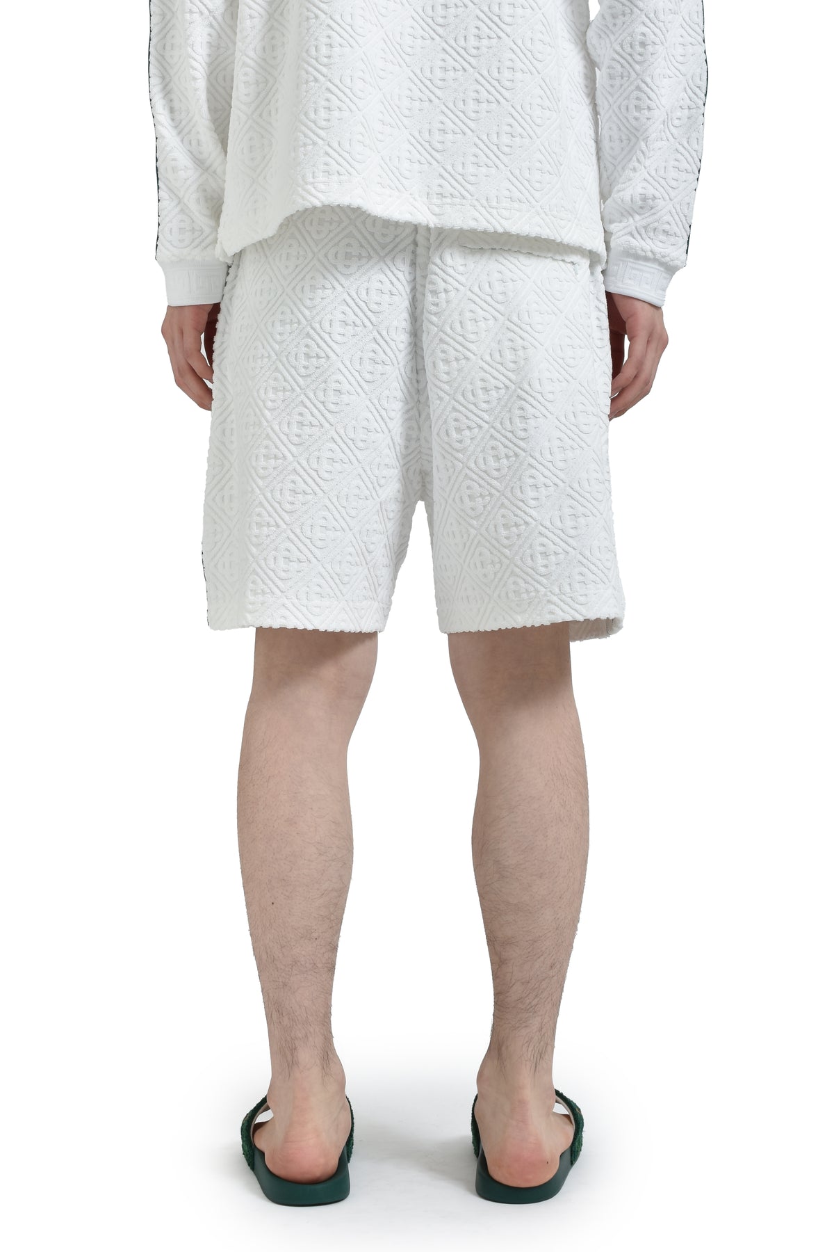 MENS JACQUARD MONOGRAM TOWELLING SHORTS / WHT