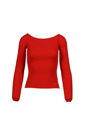 OFF SHOULDER RIB KNIT TOP / POPPY 