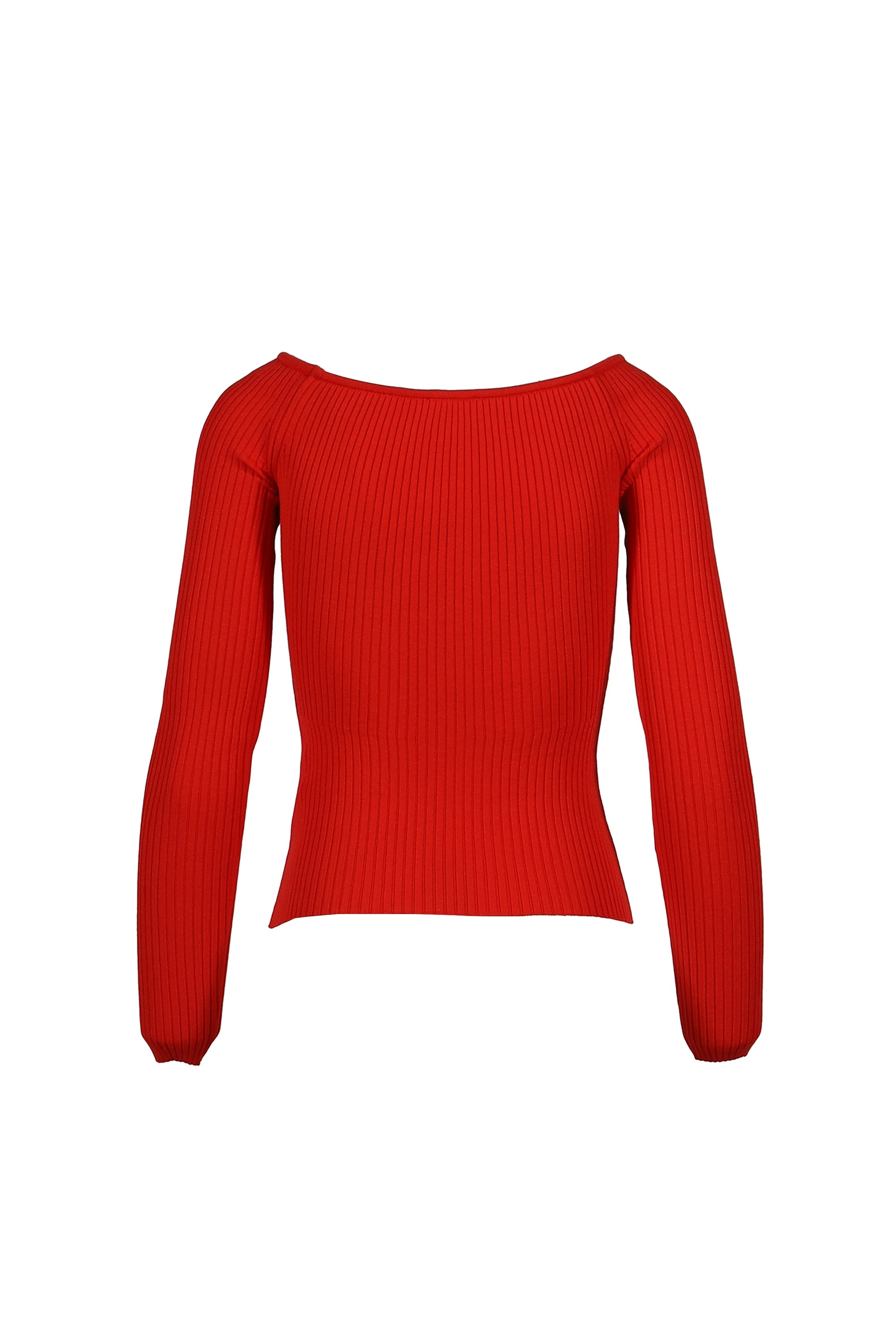 OFF SHOULDER RIB KNIT TOP / POPPY 