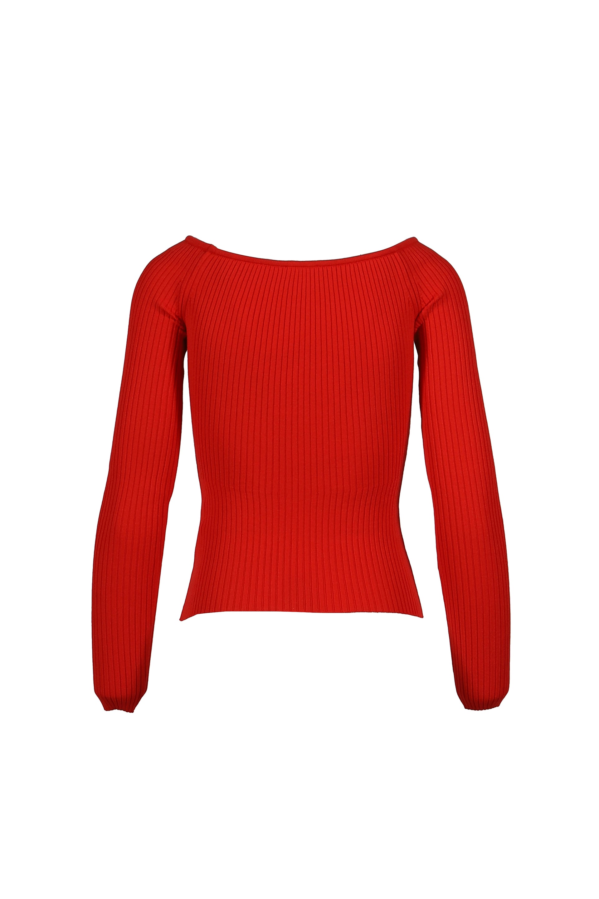 OFF SHOULDER RIB KNIT TOP / POPPY