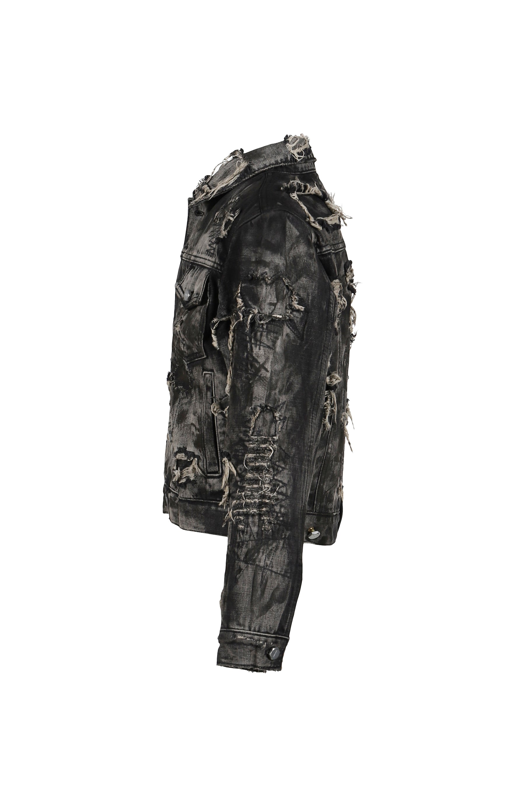 HARD-WASHED DAMAGED DENIM JACKET / BLK 