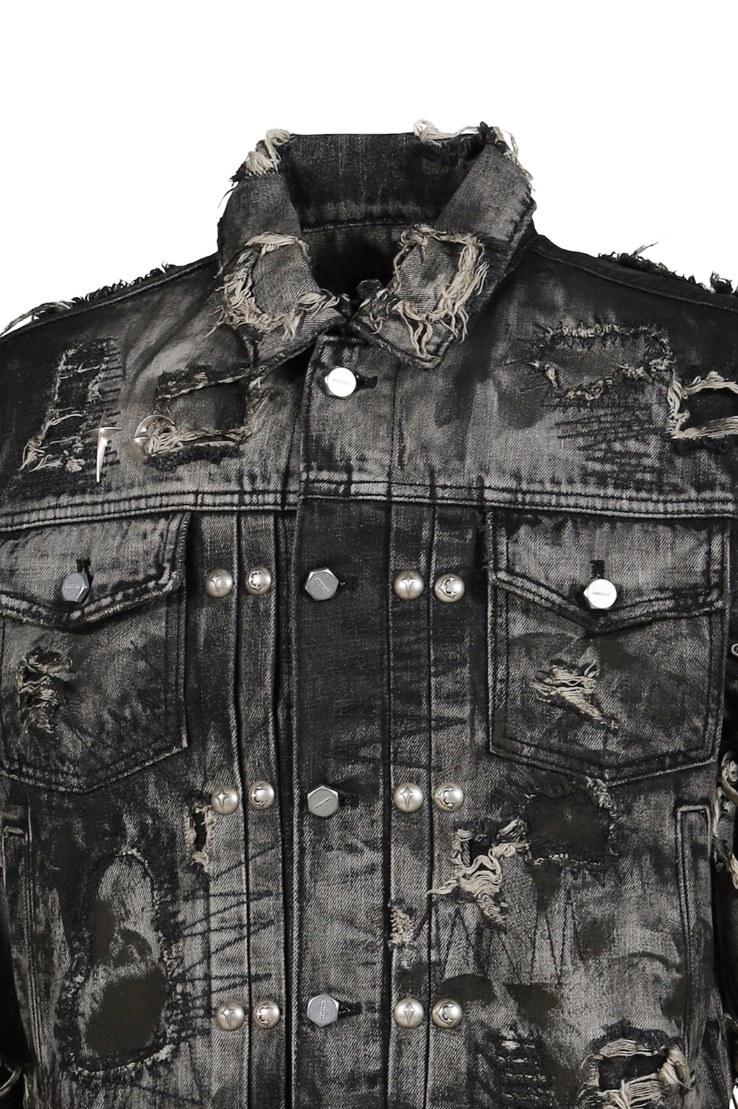 Thug Club FW25 Hard-Washed Damaged Denim Jacket / Black - Nubian