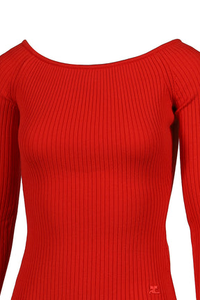 OFF SHOULDER RIB KNIT TOP / POPPY 