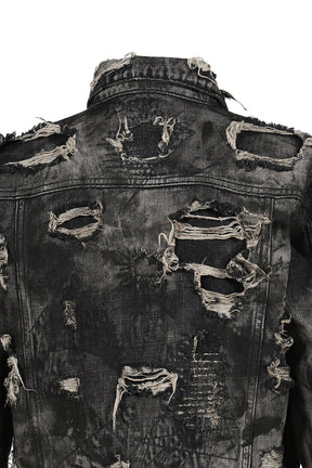 HARD-WASHED DAMAGED DENIM JACKET / BLK 