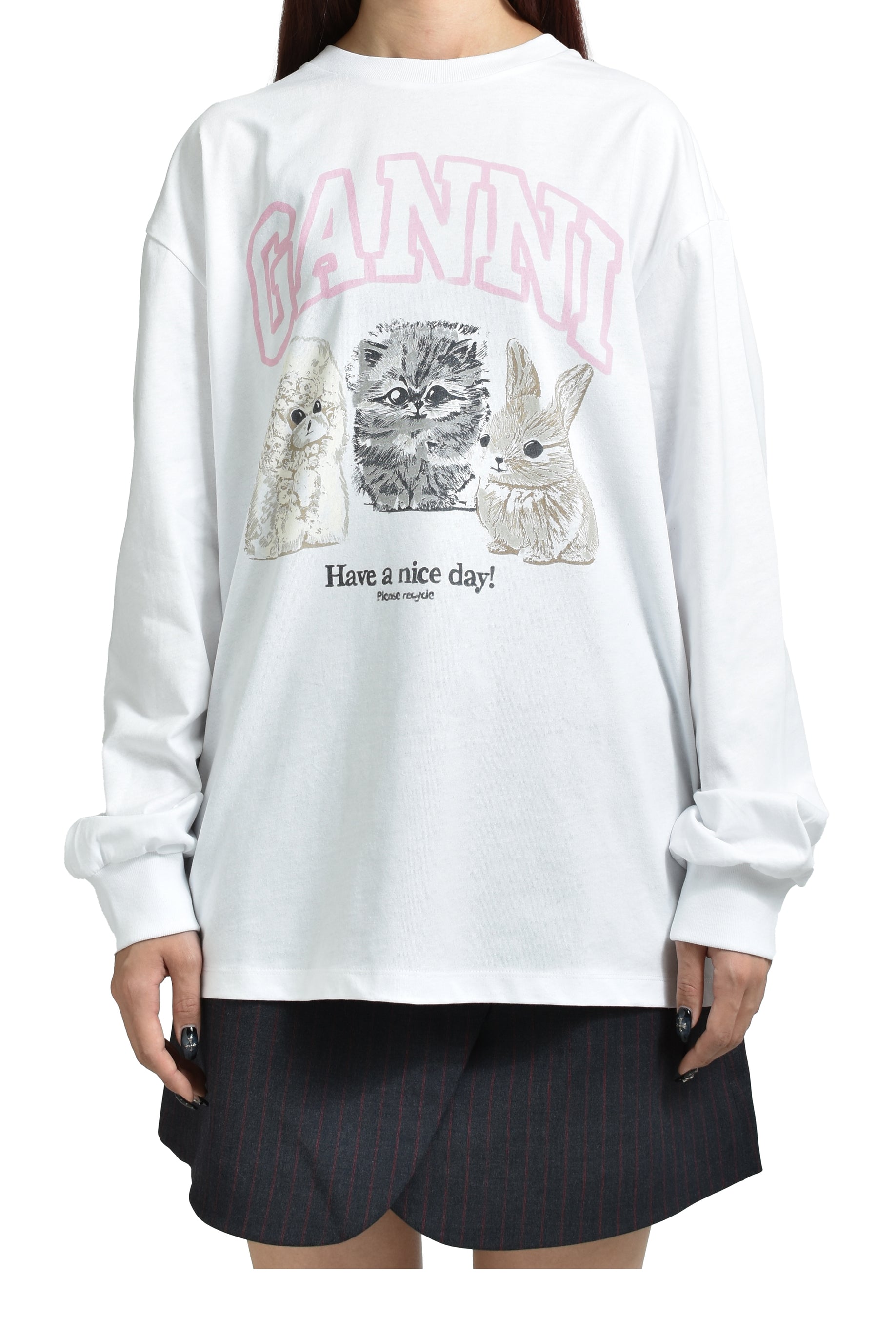 RE-CUT HEAVY JERSEY ANIMALS LONG SLEEVE / BRIGHT WHT 