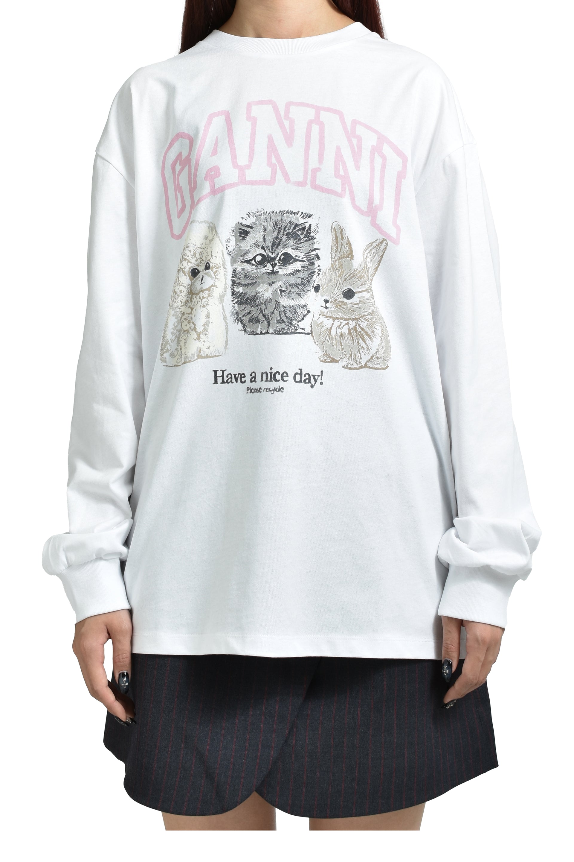 RE-CUT HEAVY JERSEY ANIMALS LONG SLEEVE / BRIGHT WHT