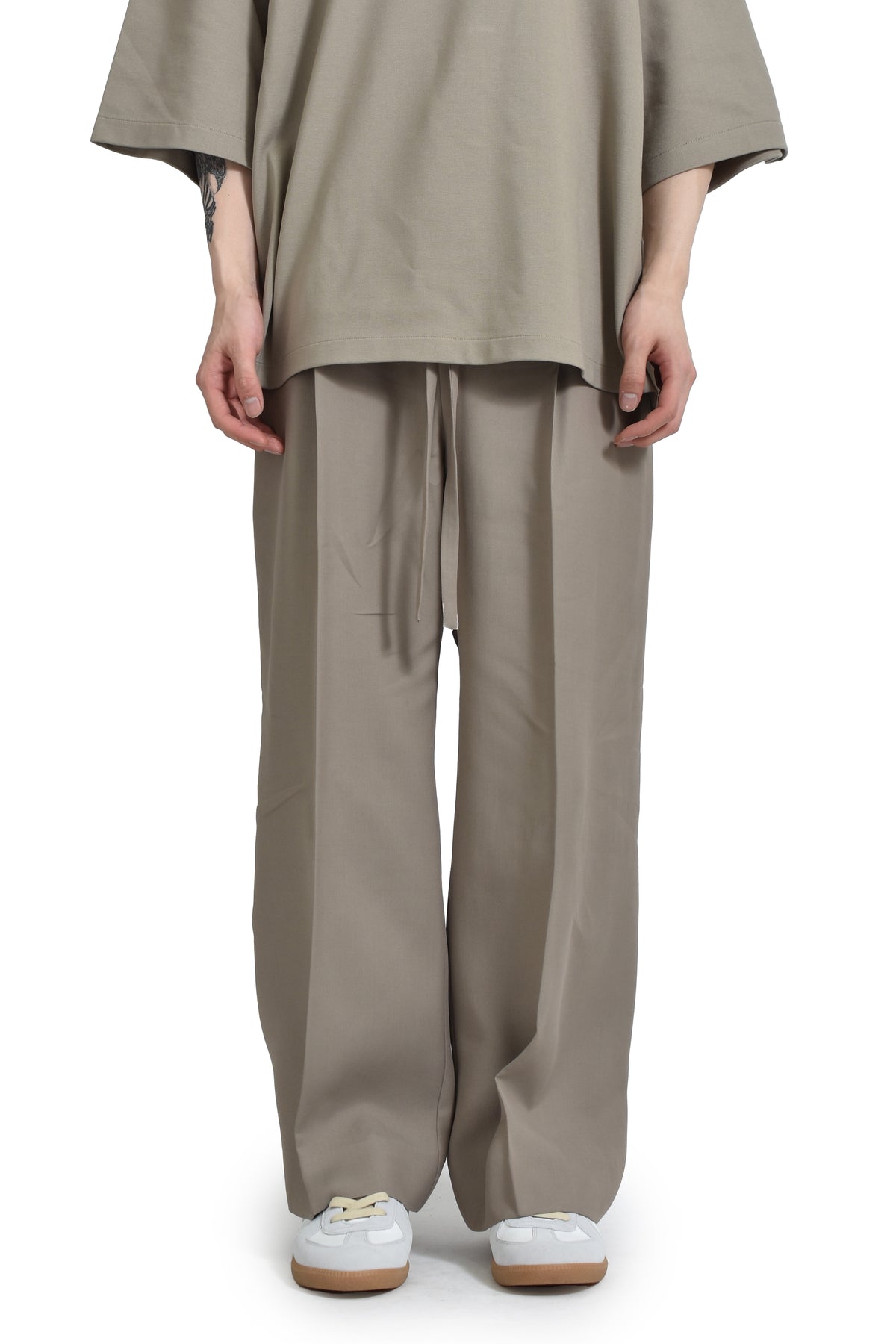 DRAWSTRING WIDE LEG PANT /DUSTY BEIGE