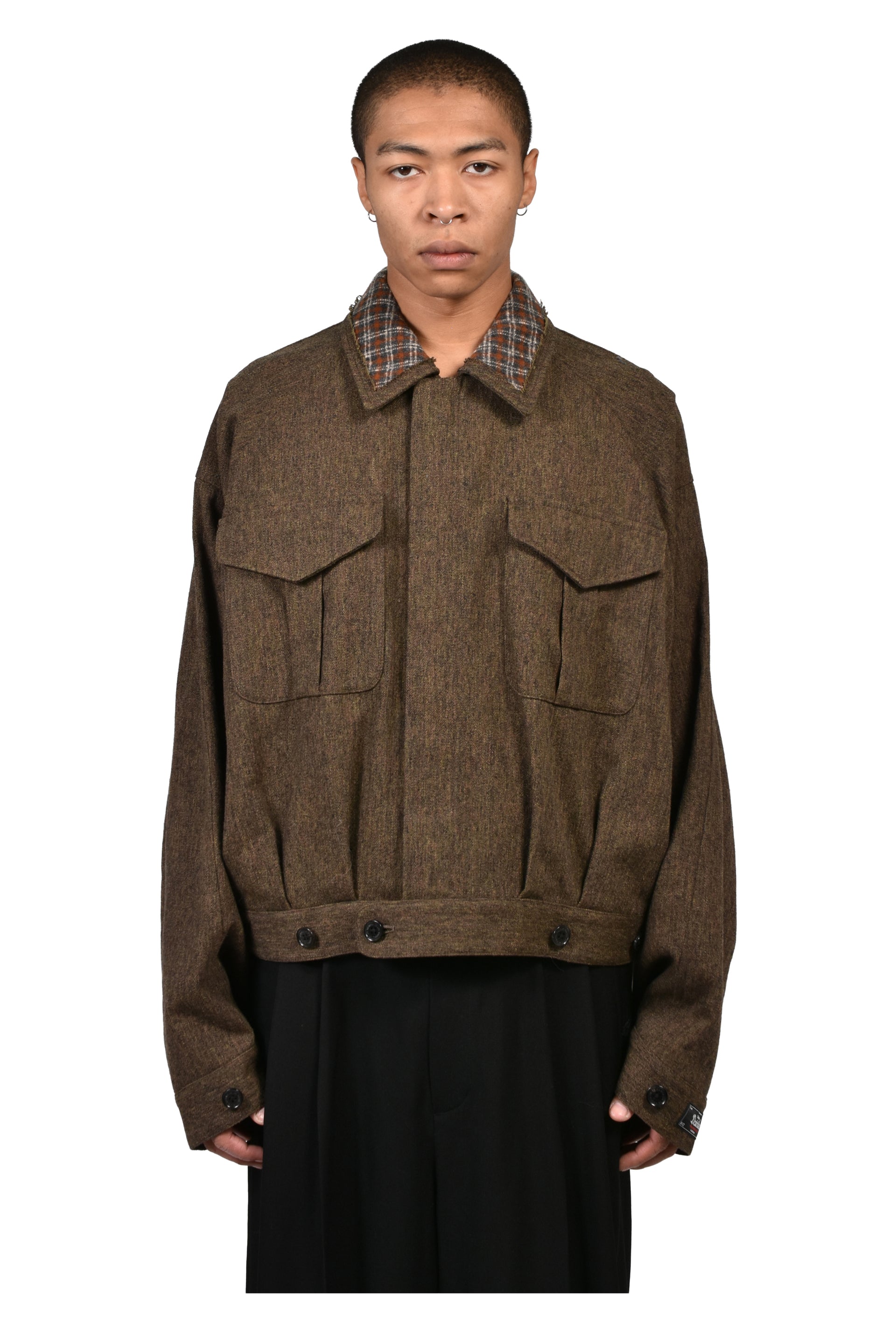 "BIG SLEEVE” SHINING COLLAR MILITARY JACKET / OLV