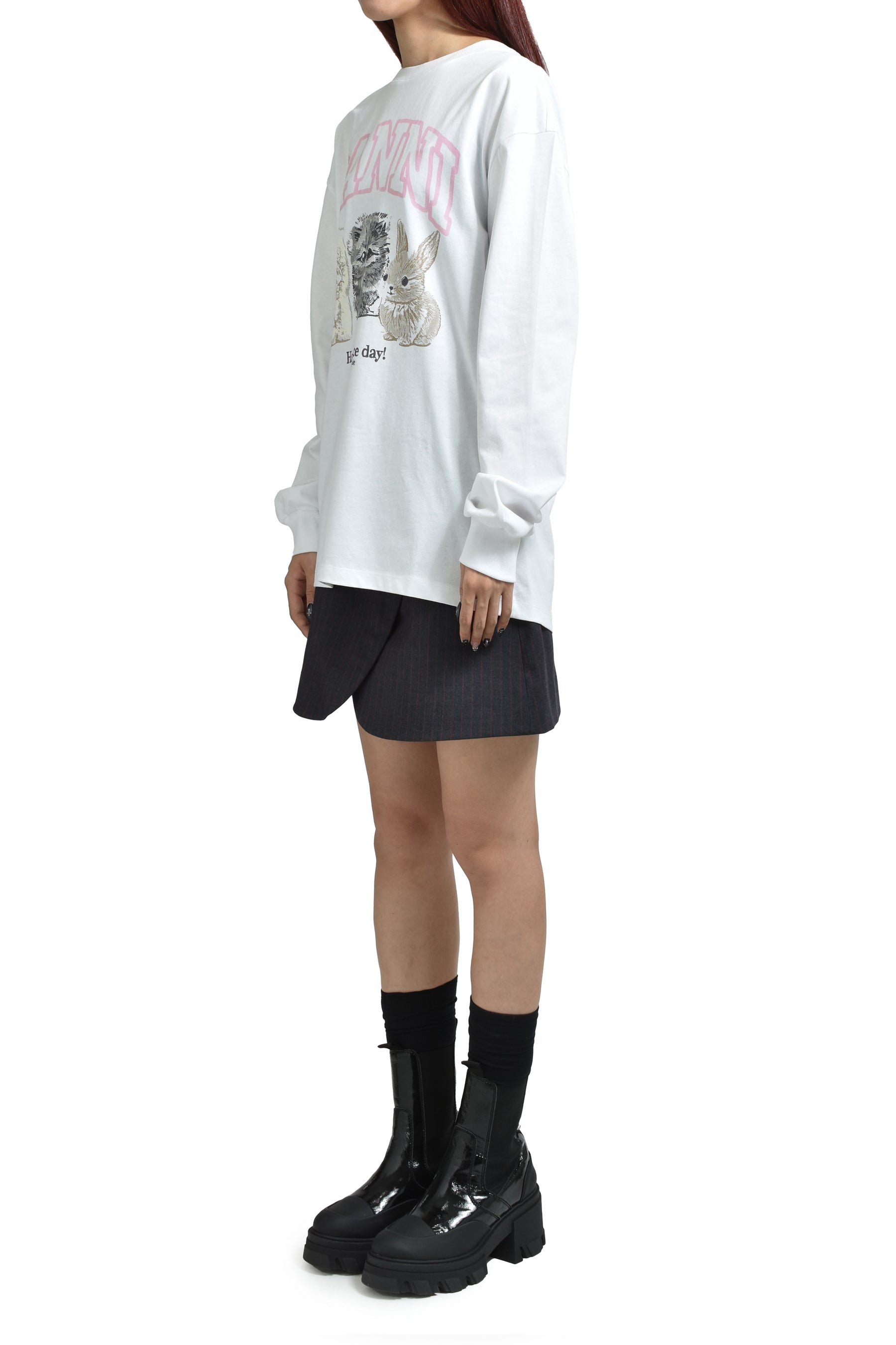 RE-CUT HEAVY JERSEY ANIMALS LONG SLEEVE / BRIGHT WHT 