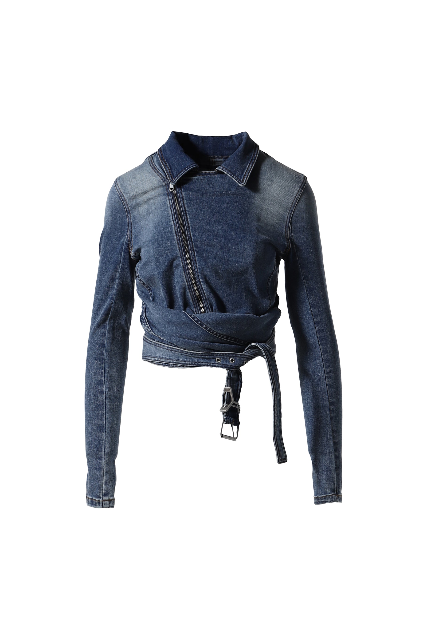 WRAP FITTED DENIM JACKET / BLU