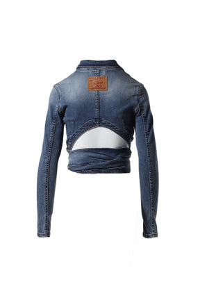 WRAP FITTED DENIM JACKET / BLU