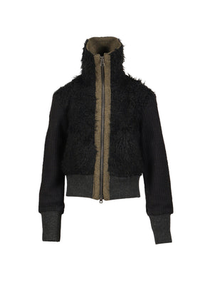FUR COMBO KNIT TOP / BLACK 