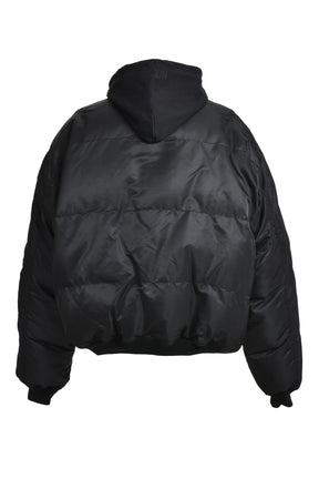 QUILTED HOODED BOMBER JACKET / BLK