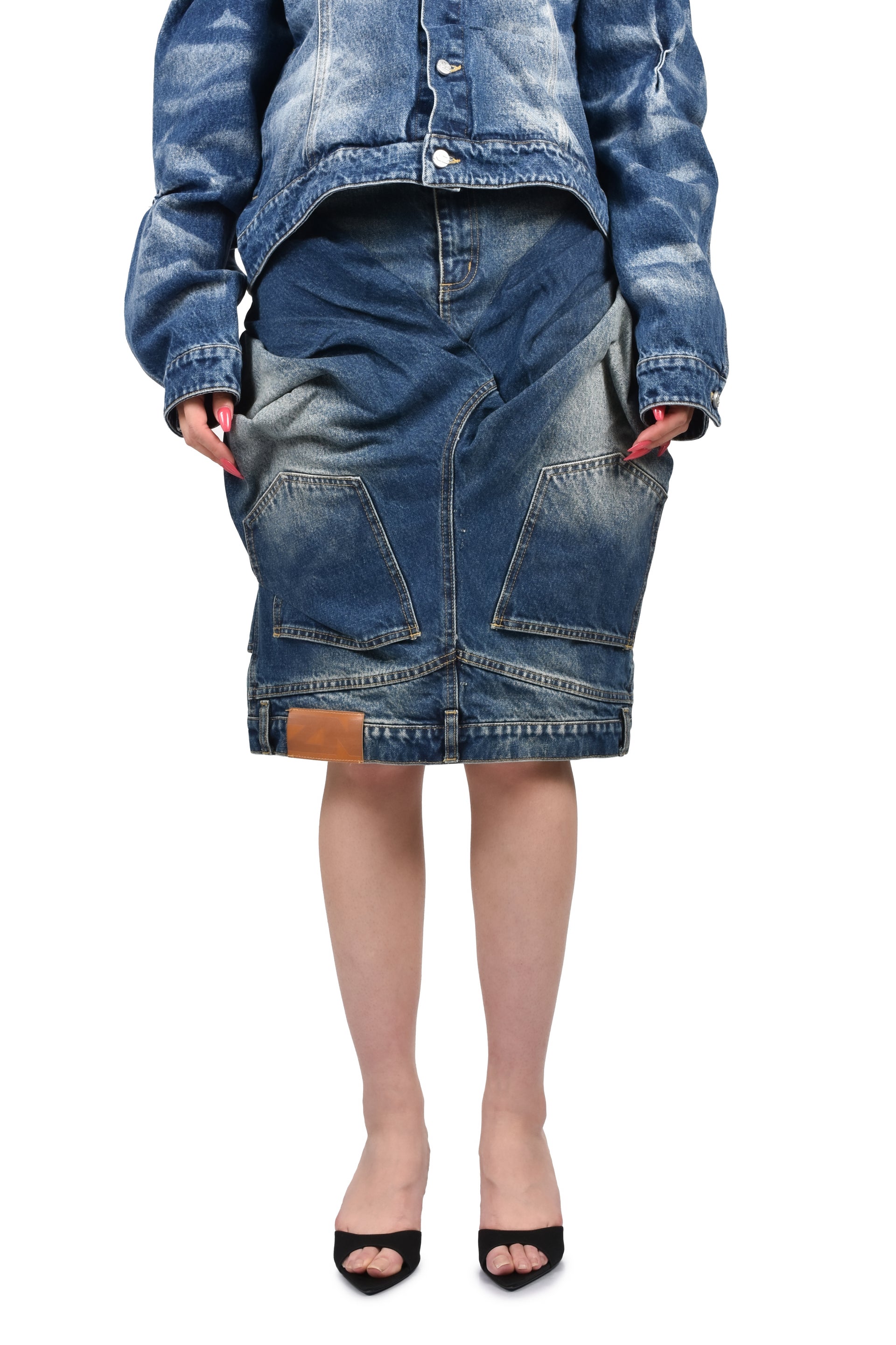 DOUBLE DENIM SKIRT / BLUE