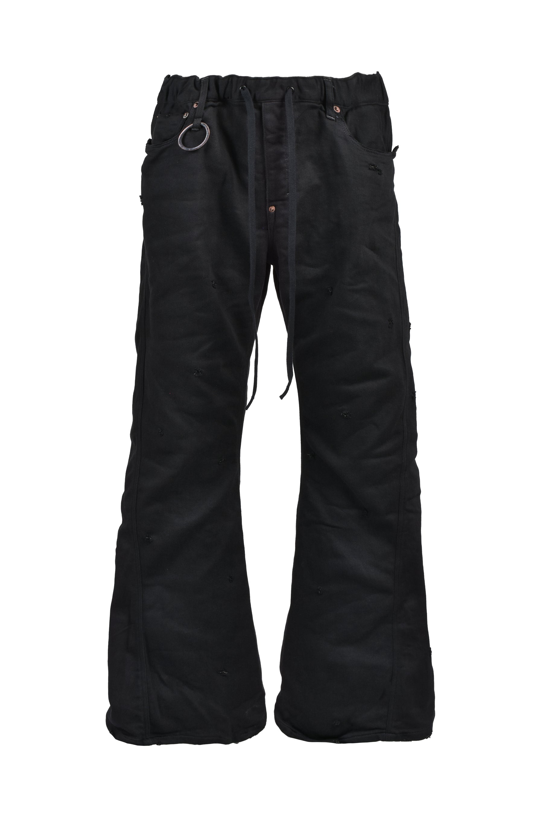 HOME FLARE JEANS WITH DAMAGE PANTS / BLK