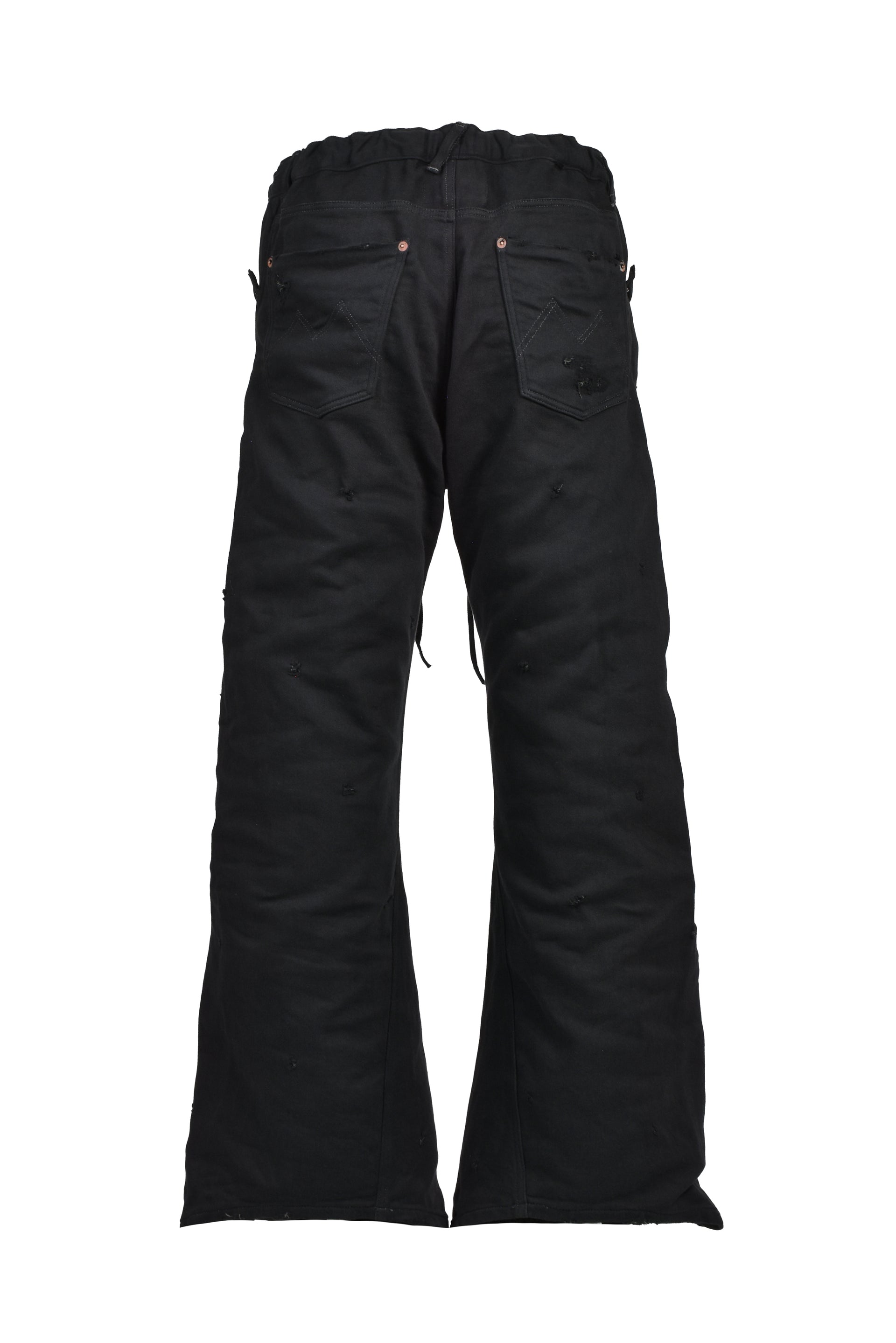 HOME FLARE JEANS WITH DAMAGE PANTS / BLK